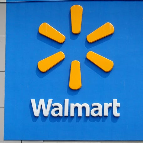 The company logo is shown on the front of the building at a Walmart store on May 18, 2023 in Chicago, Illinois.