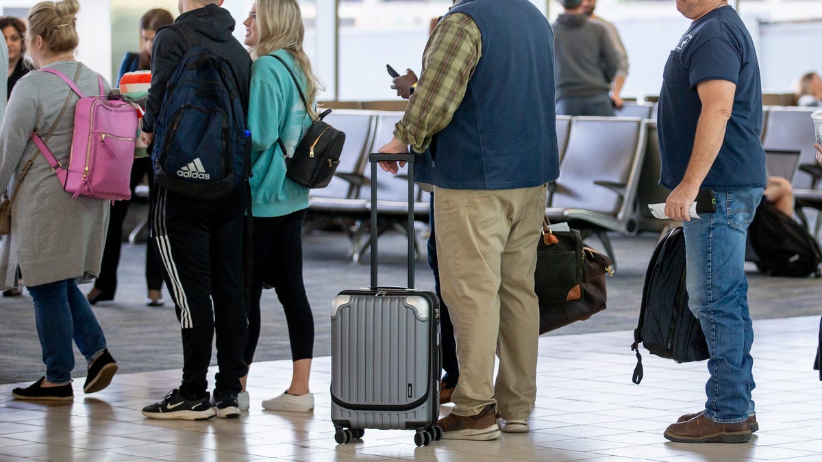 Passengers wait to board flights at Will Rogers World Airport in Oklahoma City.
