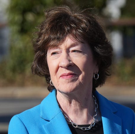 Maine Senator Susan Collins speaks during a press conference outside the Portsmouth Naval Shipyard April 17, 2025.