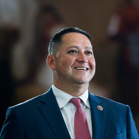 UNITED STATES - JULY 14: Rep. Tony Gonzales, R-Texas, is seen before the remains of Hershel Woodrow 