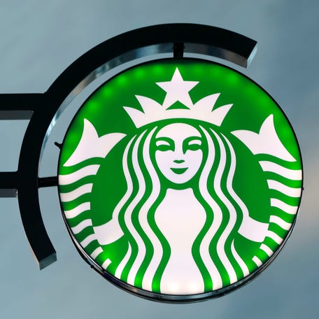 A Starbucks sign displayed at a coffeehouse inside Jacksonville International Airport in Jacksonville, Fla. on Dec. 12, 2024.