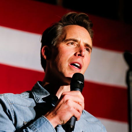 Josh Hawley thanks supporters as he delivers victory speech at a watch party in Ozark, Mo. after he won a second term for U.S. Senate on Tuesday, Nov. 5, 2024.