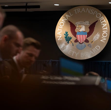 The National Transportation Safety Board (NTSB) seal is seen during the Ronald Reagan Washington National Airport Midair Collision Investigative Hearing on July 30, 2025 in Washington, DC.