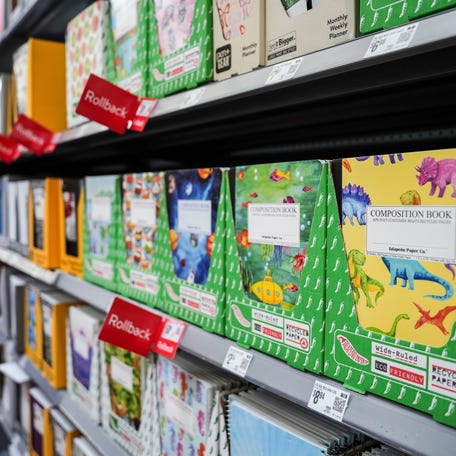 Back-to-school supplies and clothing pictured at a Walmart in Middletown, Illinois on July 24, 2025.