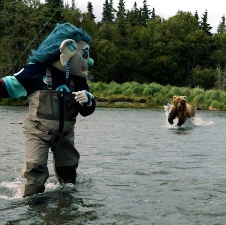 Seattle Kraken mascot Buoy and forward John Hayden were startled by a bear during the team's annual trip to Alaska.