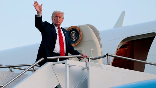 President Donald Trump boards Air Force One at the at the Lehigh Valley International Airport on August 03, 2025 in Allentown, Pennsylvania.