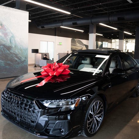 A new Audi sedan rests in the showroom at the Audi Downtown Nashville auto dealership Tuesday, March 14, 2023, in Nashville, Tenn.    Nas Audi Of Nashville