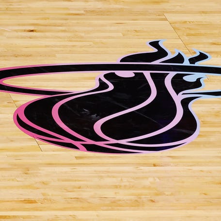 MIAMI, FLORIDA - JANUARY 04: A detail of the Miami Heat "Vice Versa" logo on the court during the game against the Oklahoma City Thunder at American Airlines Arena on January 04, 2021 in Miami, Florida. NOTE TO USER: User expressly acknowledges and agrees that, by downloading and or using this photograph, User is consenting to the terms and conditions of the Getty Images License Agreement. (Photo by Michael Reaves/Getty Images)