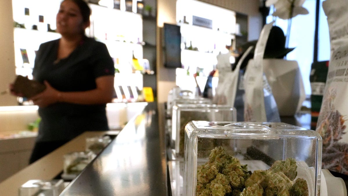 Faith Ornelas of Oxnard shops at The Artist Tree cannabis dispensary in Oxnard, California, on July 3, 2025.
