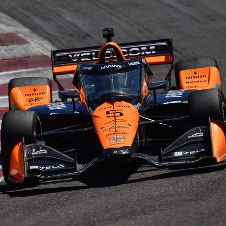 Pato O'Ward drives the No. 5 Arrow McLaren Honda during the Monterey Grand Prix at WeatherTech Raceway Laguna Seca on July 27, 2025.