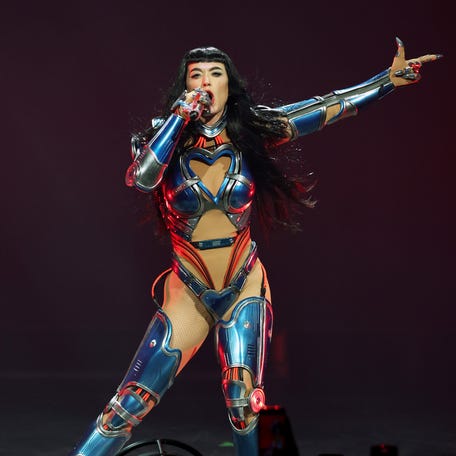 Katy Perry, shown at the Kia Forum near Los Angeles July 15, 2025, is in the midst of her Lifetimes tour.