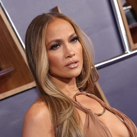 Jennifer Lopez poses in the press room during the 51st American Music Awards at the Fontainebleau in Las Vegas on May 26, 2025.