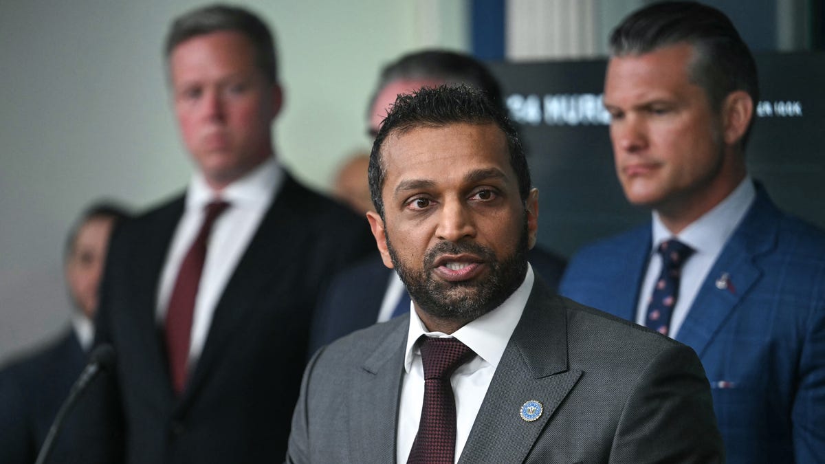 FBI Director Kash Patel, alongside US Secretary of Defense Pete Hegseth (R), speaks during a news conference held by President Donald Trump to discuss crime in Washington, DC, in the Brady Press Briefing Room at the White House in Washington, DC, on August 11, 2025.