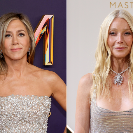 Jennifer Aniston, left, is pictured at the 76th primetime Emmy Awards on Sept. 15, 2024. Gwyneth Paltrow, right, attends the Swarovski "Masters of Light — From Vienna to Milan" exhibition opening during Milan Fashion Week on June 16, 2024.