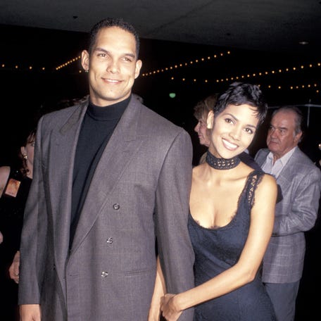 Halle Berry, right, and David Justice attend the "Sunset Boulevard" Los Angeles premiere at Shubert Theatre - Century Plaza Hotel in Century City, California.