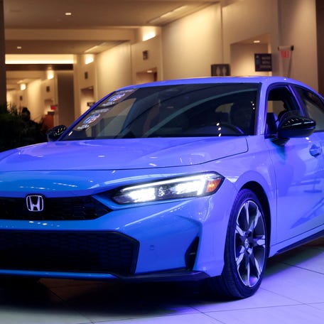 A Honda Civic Hybrid is seen on display after winning the 2025 North American Car of the year award during media day at the 2025 Detroit Auto Show at Huntington Place in Detroit, Michigan, U.S. January 10, 2025.