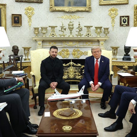 President Donald Trump meets with Ukrainian President Volodymyr Zelensky at the White House on Aug. 18, 2025, in Washington, DC.