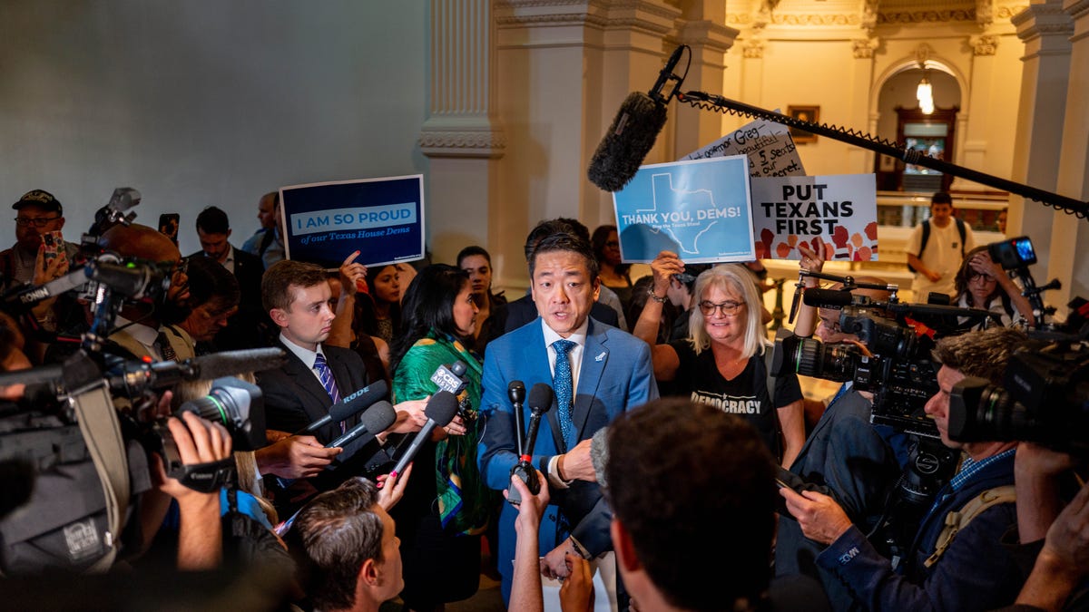 Texas House Democratic Caucus Chair Gene Wu attends a news conference at the conclusion of a House meeting on Aug. 18, 2025, in Austin, Texas. Texas Democratic lawmakers returned to the state Capitol after a two-week standoff with Republicans over their newly introduced plan to redraw Texas' congressional maps during a first special legislative session, ahead of the 2026 midterm elections.