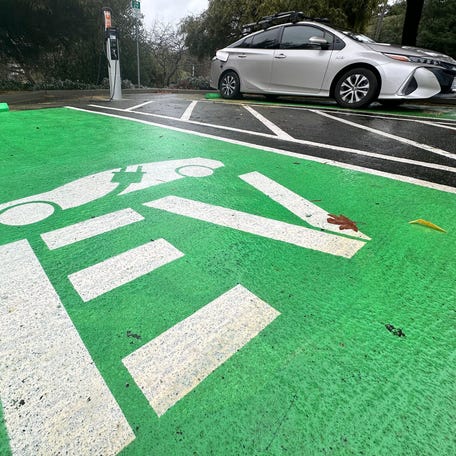 Electric vehicle charging is available at the Thousand Oaks Transportation Center on Monday, Feb. 5, 2024. The County of Ventura plans to build east and west county charging centers paired with solar and battery storage to provide first responders and the public with EV charging during grid outages and emergency events.