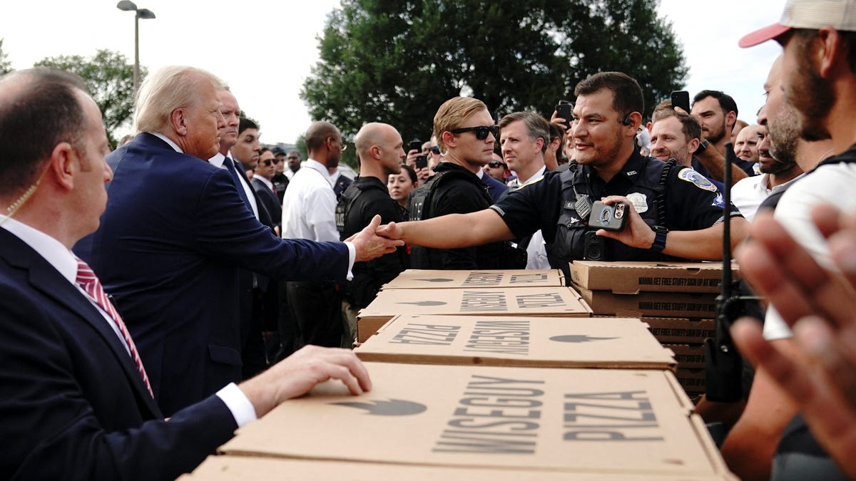 President Donald Trump visits with law enforcement officials in Washington, D.C.