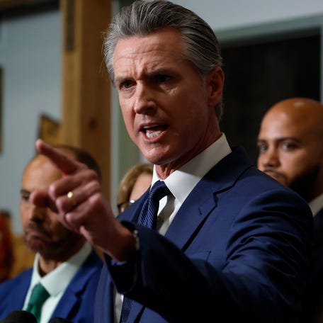 California Gov. Gavin Newsom speaks during a news conference to kick off the Yes on 50 campaign at the California Democratic Party Headquarters on August 21, 2025 in Sacramento, California.