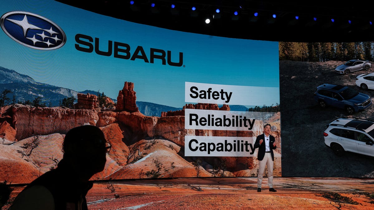 Subaru's CEO Atsushi Osaki speaks during the New York International Auto Show Press Preview in New York City, U.S., April 16, 2025.