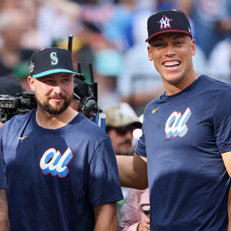 Vladimir Guerrero Jr., Cal Raleigh and Aaron Judge at the All-Star Game.