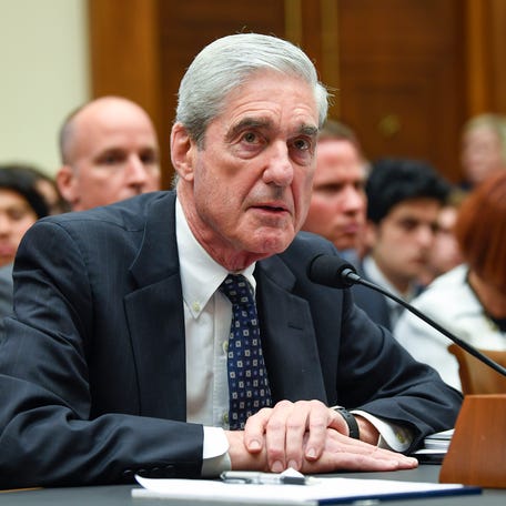 Former Special Counsel Robert S. Mueller is pictured testifying during a House Intelligence Committee hearing.