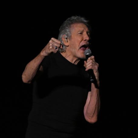 English musician Roger Waters performs during his tour "This Is Not a Drill" in Bogota on Dec. 5, 2023.