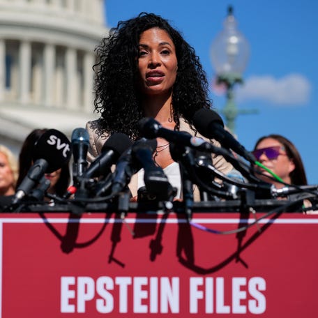 Lisa Phillips speaks during a news conference with fellow alleged victims of the late convicted sex offender Jeffrey Epstein on Sept. 3, 2025, in Washington, DC.