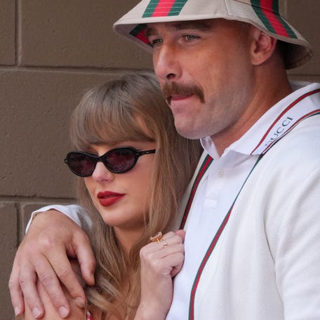 Taylor Swift and Travis Kelce attend the US Open tennis tournament at the USTA Billie Jean King National Tennis Center in New York City, on Sept. 8, 2024.