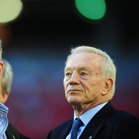 Dallas Cowboys owner Jerry Jones and executive vice president Stephen Jones against the Arizona Cardinals at University of Phoenix Stadium on Dec. 25, 2010.