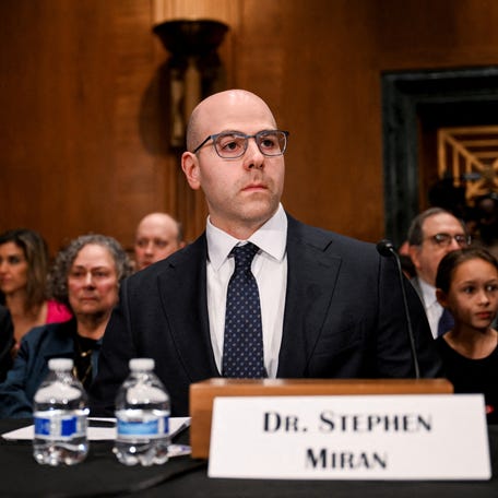 Stephen Miran, U.S. President Donald Trump's nominee to be chairman of the Council of Economic Advisers, sits on the day he testifies during a Senate Banking, Housing and Urban Affairs Committee confirmation hearing on Capitol Hill in Washington, D.C., U.S., February 27, 2025.
