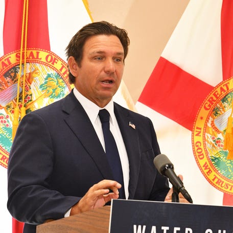 Florida Gov. Ron DeSantis addresses an event in Melbourne on Aug. 11, 2025.