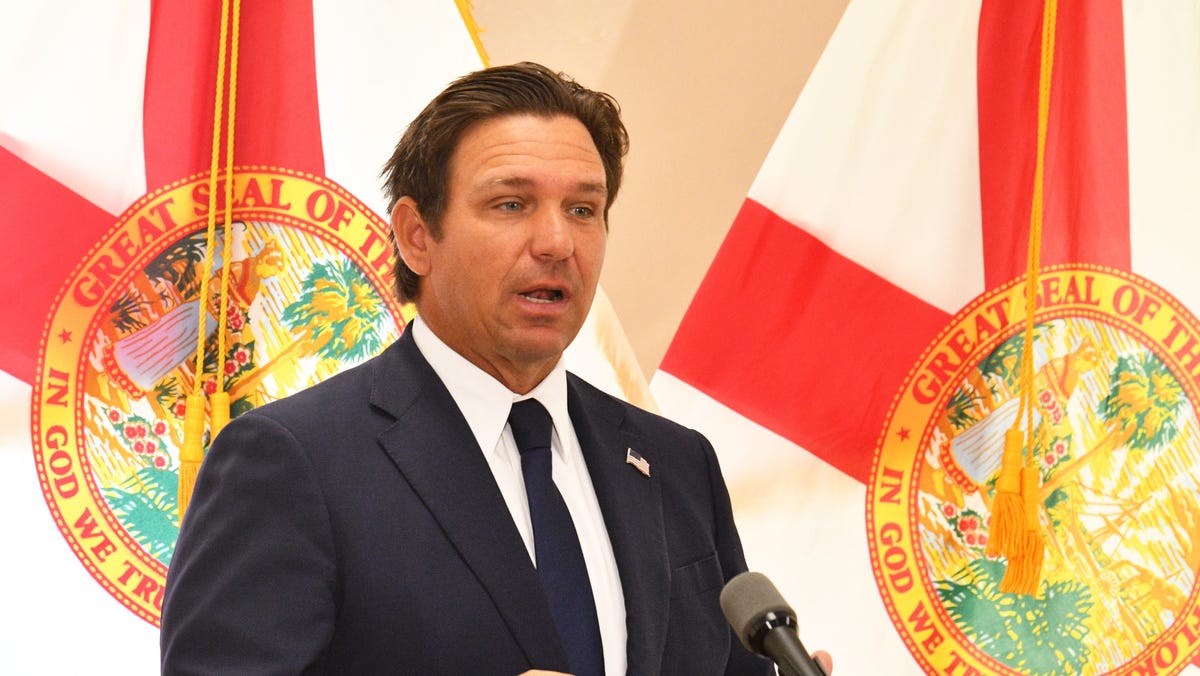 Florida Gov. Ron DeSantis addresses an event in Melbourne on Aug. 11, 2025.