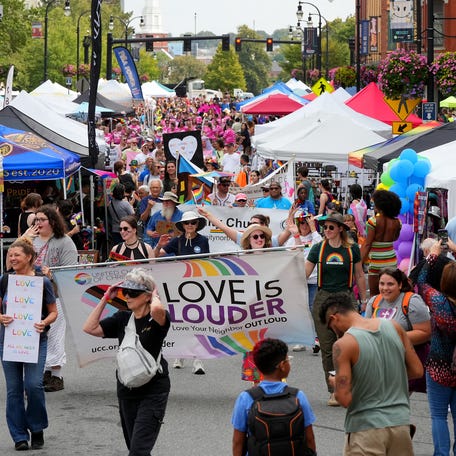 The march which began at Femme bar on Green Street arrives at the Worcester Pride Festival on Franklin Street on Saturday, Sept. 6.