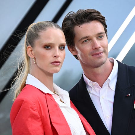 Abby Champion and Patrick Schwarzenegger attend the European premiere of "F1: The Movie" at Cineworld, Leicester Square on June 23, 2025, in London.