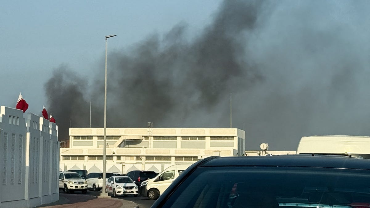 Smoke rises after several blasts were heard in Doha, Qatar, September 9, 2025.