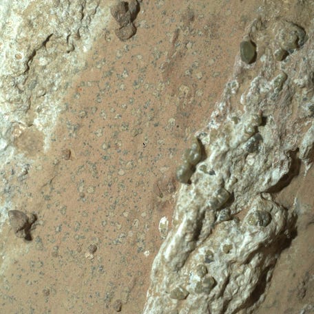 A reddish rock nicknamed "Cheyava Falls", with features resembling leopard spots was discovered by NASA's Perseverance rover in Mars' Jezero Crater in July 2024, in this handout photograph released on September 10, 2025.