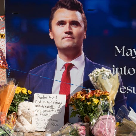 The memorial for Charlie Kirk at the Turning Point USA headquarters in Phoenix, Arizona, on Sept. 11, 2025.