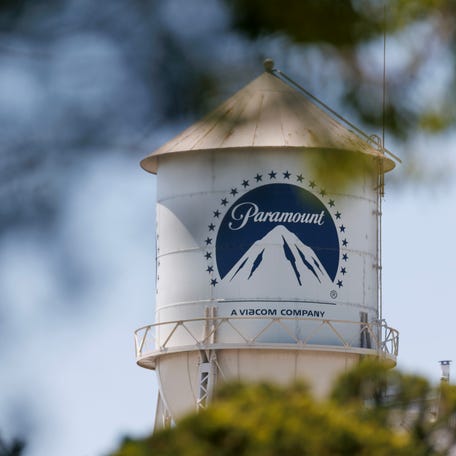 A water tower is seen at the Paramount studios on August 7, 2025 in Los Angeles.