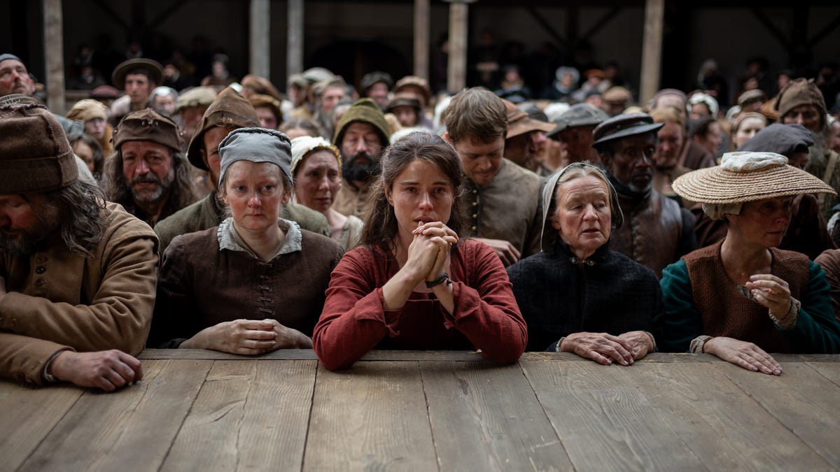 Jessie Buckley (center) stars as Shakespeare's grieving wife Agnes in Chloé Zhao's historical drama "Hamnet."
