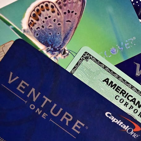 An illustration photo shows a display of credit cards on September 12, 2023 in Los Angeles, California. Credit card debt from US consumers is rising by billions of dollars amid higher inflation and interest rates, topping $1 trillion for the first time in history, according to the Federal Reserve Bank of New York. (Photo by Frederic J. BROWN / AFP) (Photo by FREDERIC J. BROWN/AFP via Getty Images)