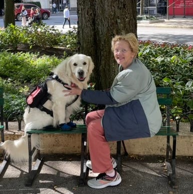 Nancy Rosenthal with her service dog, Jamie.