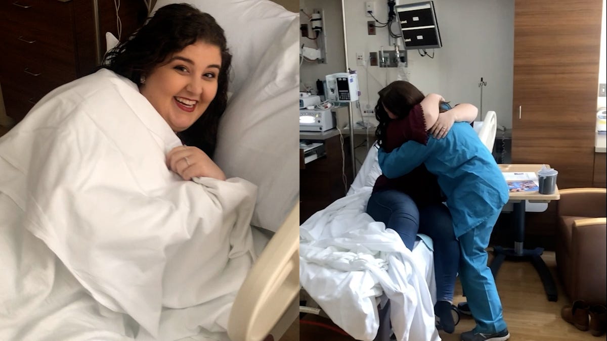 Nurse mom surprised by daughter hiding in hospital bed