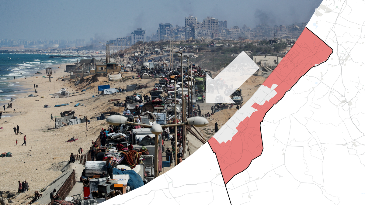 Displaced Palestinians, fleeing northern Gaza due to an Israeli military operation, move southward after Israeli forces ordered residents of Gaza City to evacuate to the south, in the central Gaza Strip on September 16, 2025.