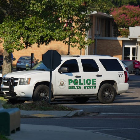 A Delta State University Police Department vehicle is pictured on campus in Cleveland, Mississippi on Sept. 17.