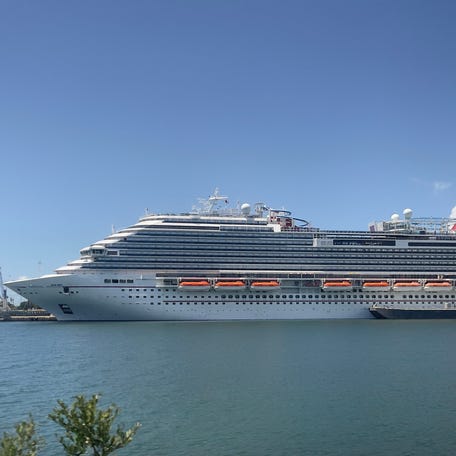 The Carnival Horizon cruise ship is seen moored in the Port of Miami on August 1, 2021.