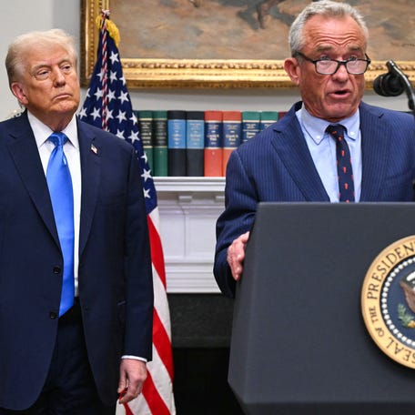 President Donald Trump and Health and Human Services Secretary Robert F. Kennedy Jr. make announcements about autism and vaccines at the White House in Washington, DC, on Sept. 22, 2025.
