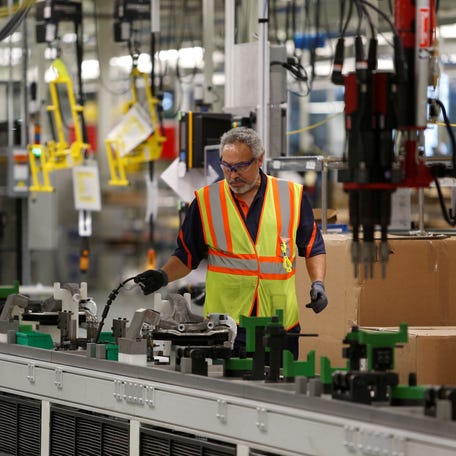 A Volvo employee works in the final assembly building at the first U.S. production plant in Ridgeville, South Carolina, U.S., June 20, 2018.